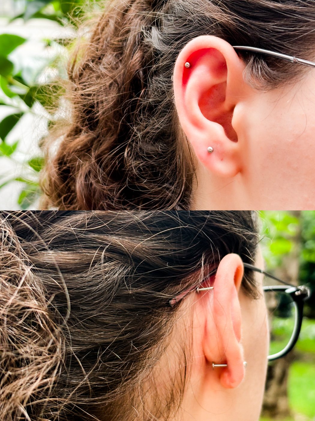 helix and lobe set, curly hair, two frames